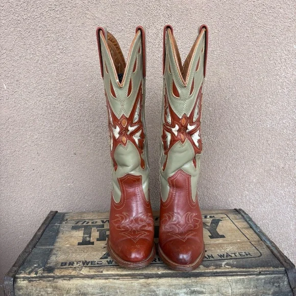 Vintage 70’s Capezio Butterfly Inlay Heeled Cowgirl Boot - Picture 6 of 16